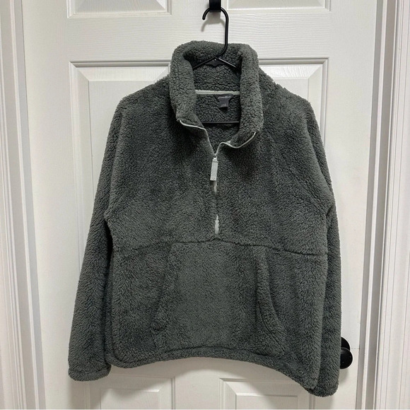 Eddie Bauer Women's Green Sherpa fleece 1/2 Zip Pullover Sweater Size Large - Picture 1 of 6